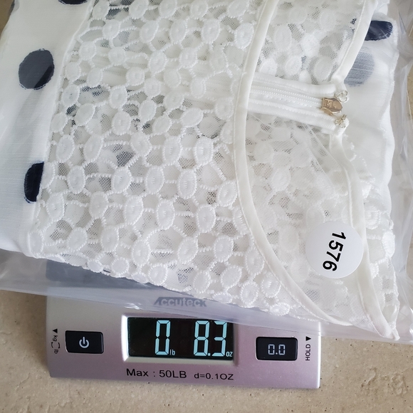 Karl Lagerfeld Paris Dress Womens‎ 10 Sheath Ivory Navy Polka Dot Lace Ruffle - Picture 16 of 16